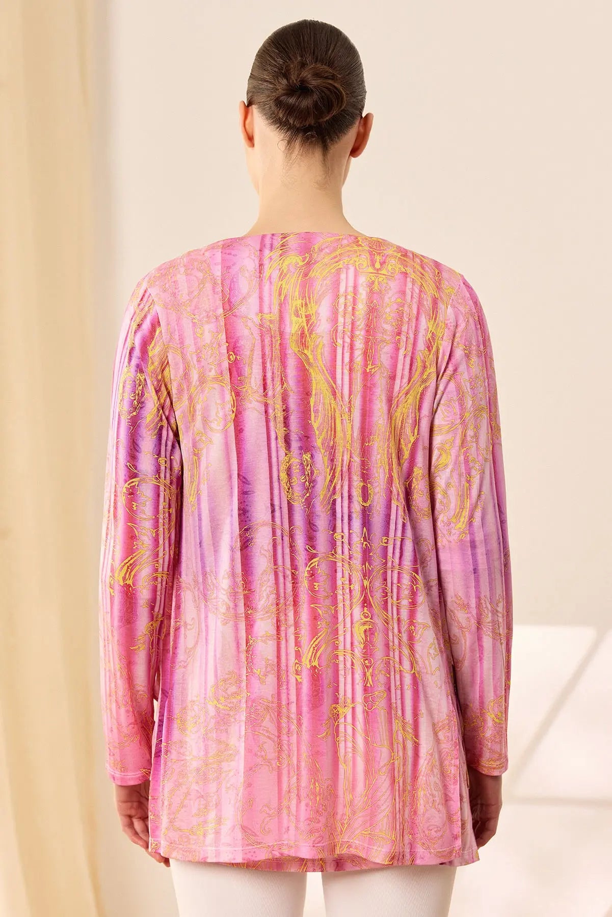 Gül Kurusu & More Sirena Etnik Baskılı Süper İnce Modal Tişört Hırka Silk and Cashmere