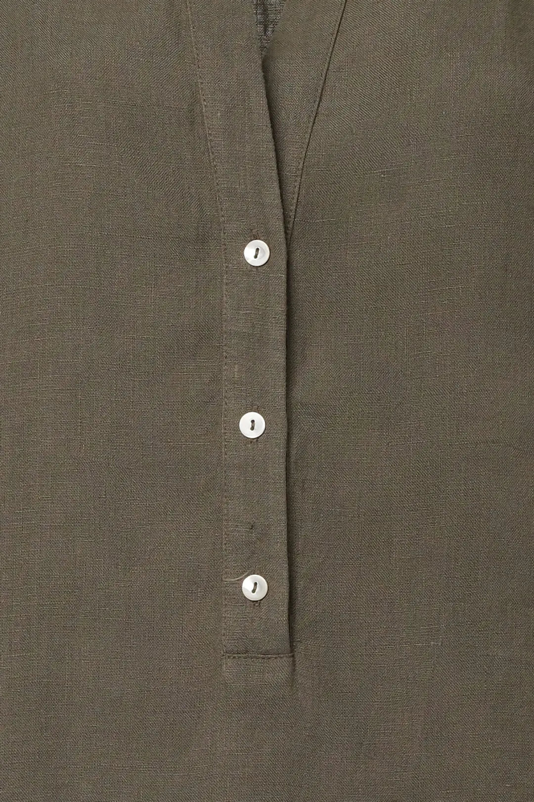 Haki Keten Kate V Yaka Ksa Kollu Elbise Woman