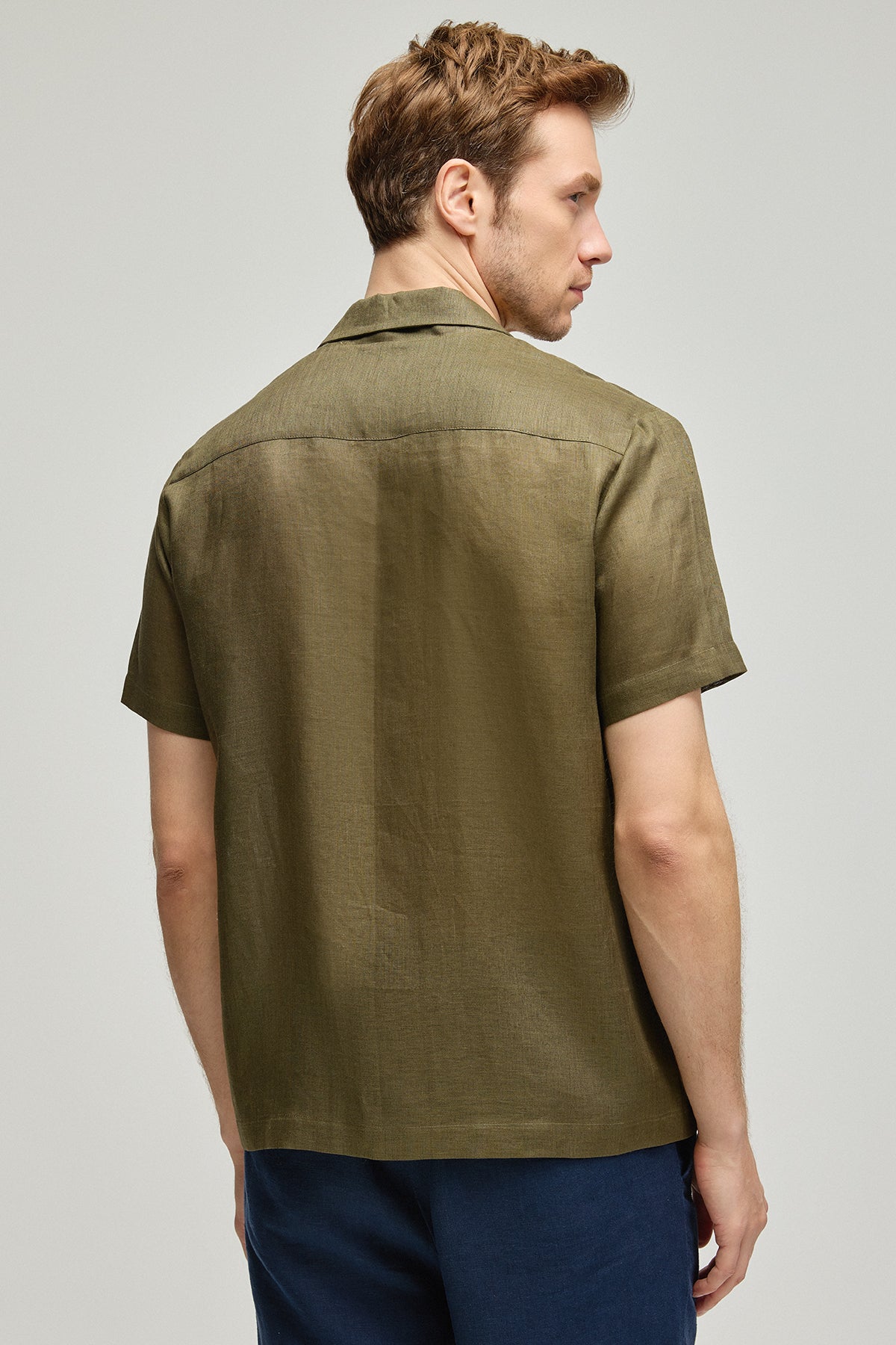 Haki Leon Keten Kısa Kollu Erkek Gömlek