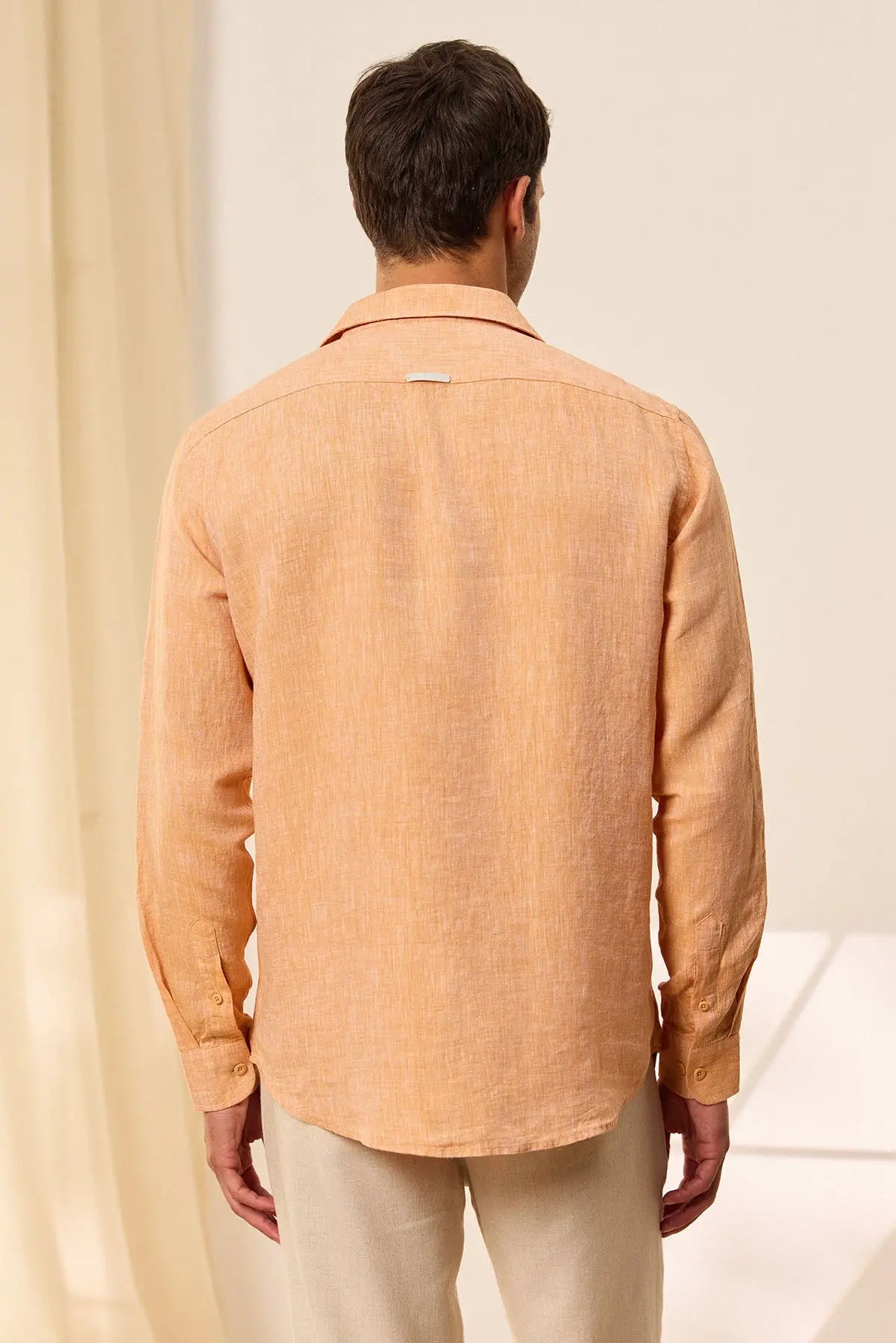 Kavuniçi Keten Leon Regular Kesim Erkek Gömlek MAN