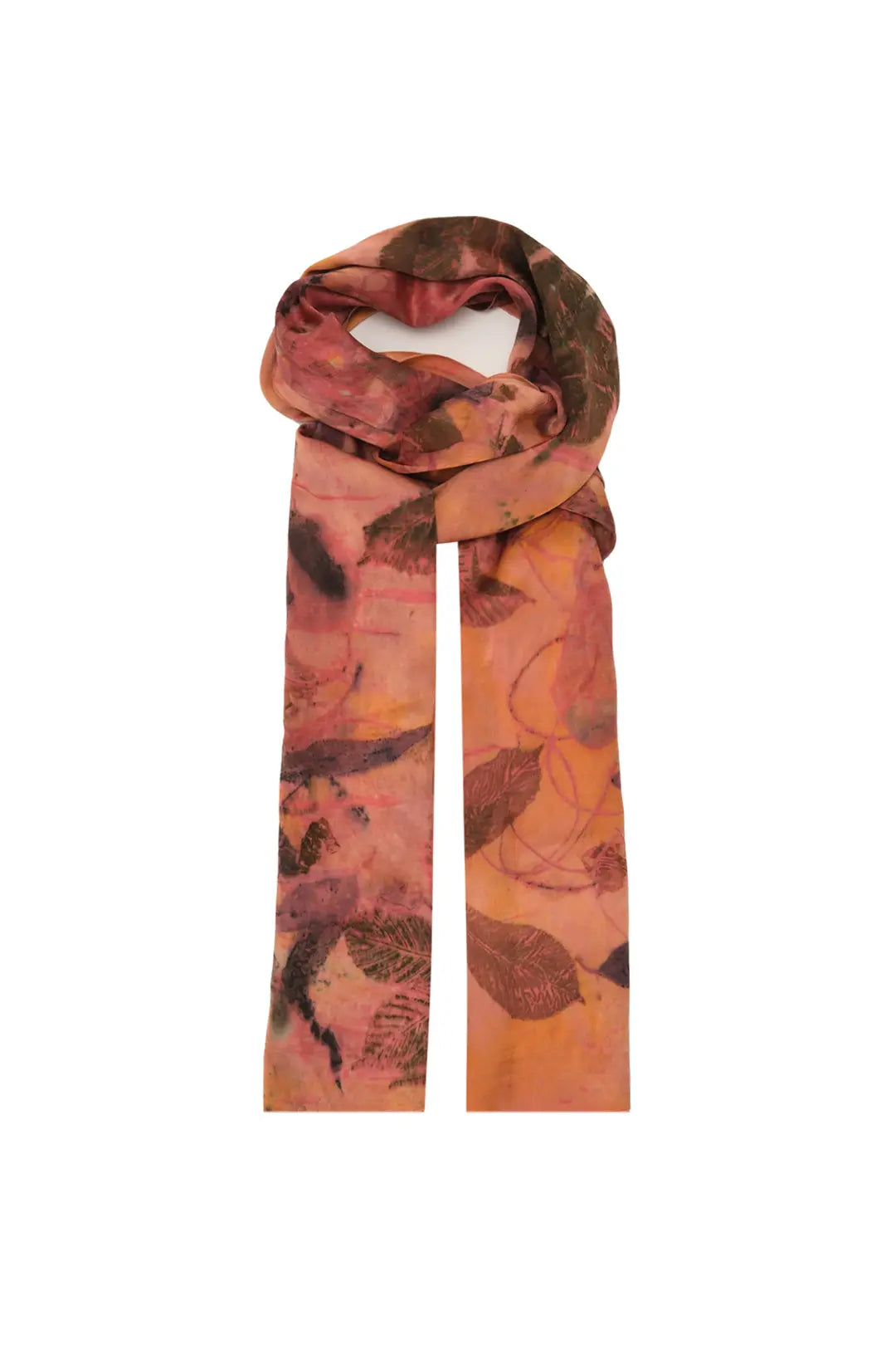 Kiremit Saf İpek El Baskısı Ekolojik Şal 90 x 200 cm Silk and Cashmere