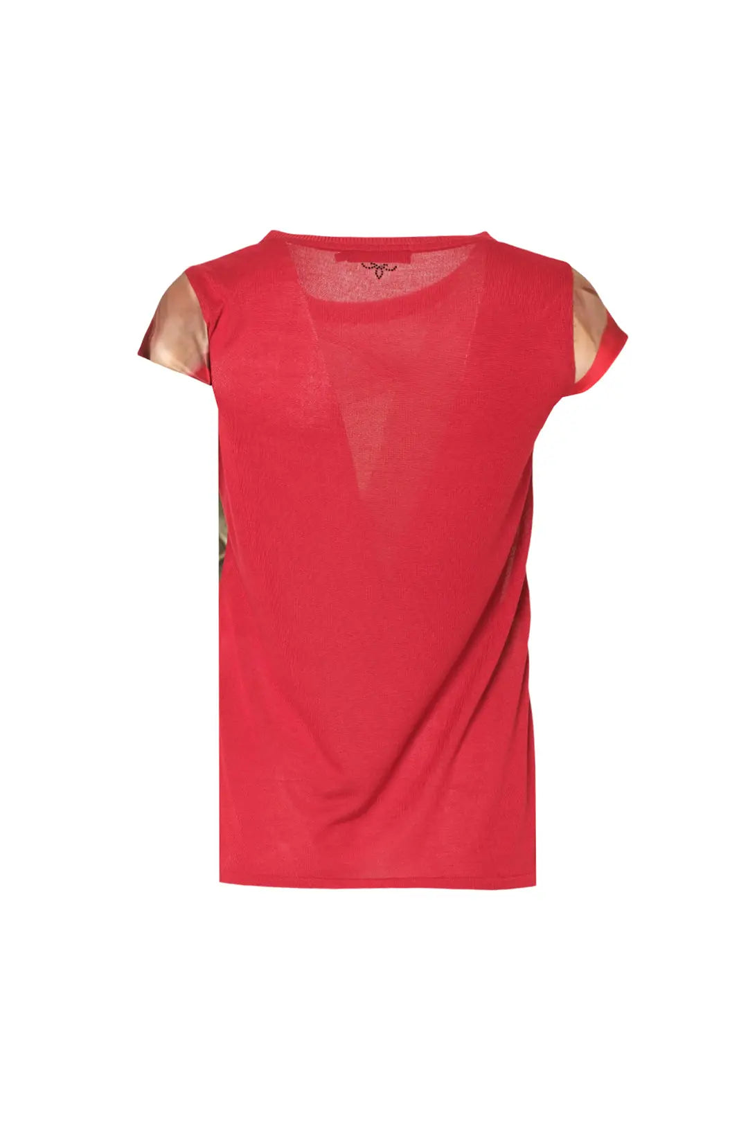 Kırmızı İpek Karışımlı Goya Yuvarlak Yaka Kısa Kollu Desenli Bluz Knitted/Woven