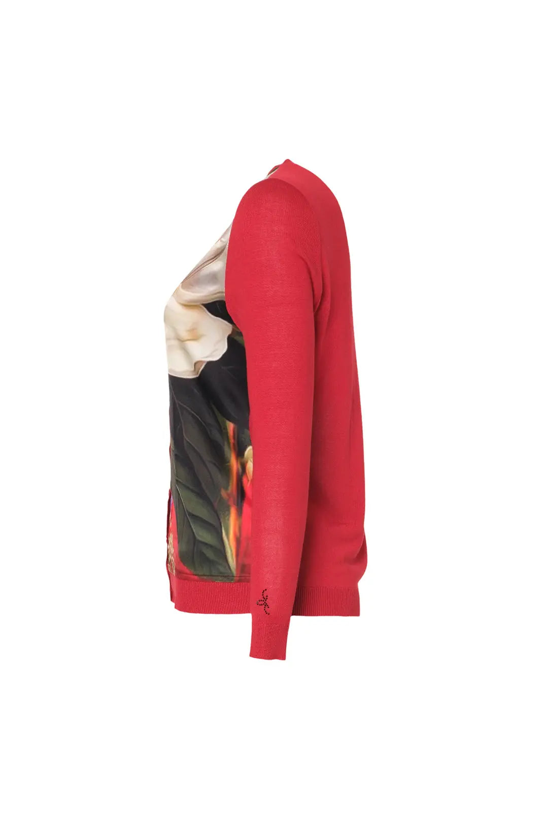 Kırmızı İpek Karışımlı Goya Yuvarlak Yaka Uzun Kollu Desenli Hırka Silk and Cashmere