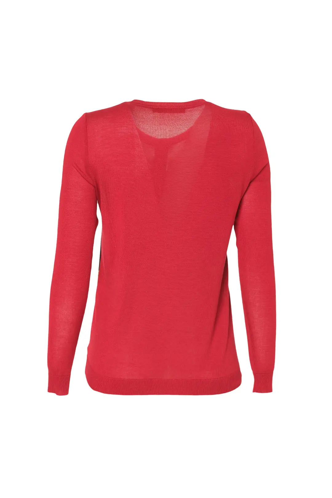 Kırmızı İpek Karışımlı Goya Yuvarlak Yaka Uzun Kollu Desenli Hırka Silk and Cashmere