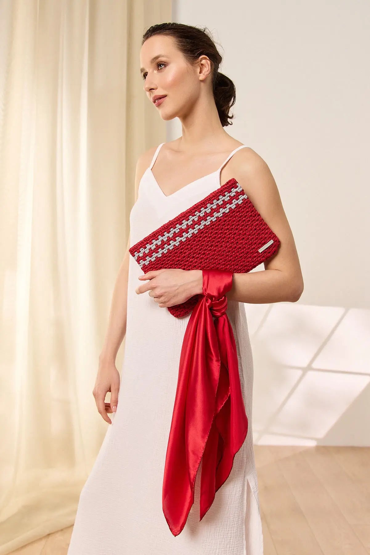 Kırmızı Nina Rafya El Çanta Silk and Cashmere