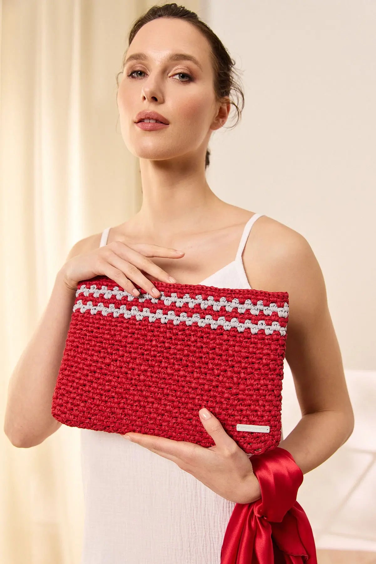 Kırmızı Nina Rafya El Çanta Silk and Cashmere