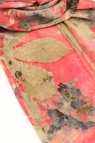 Kırmızı Saf İpek El Baskısı Ekolojik Şal 90 x 200 cm Silk and Cashmere