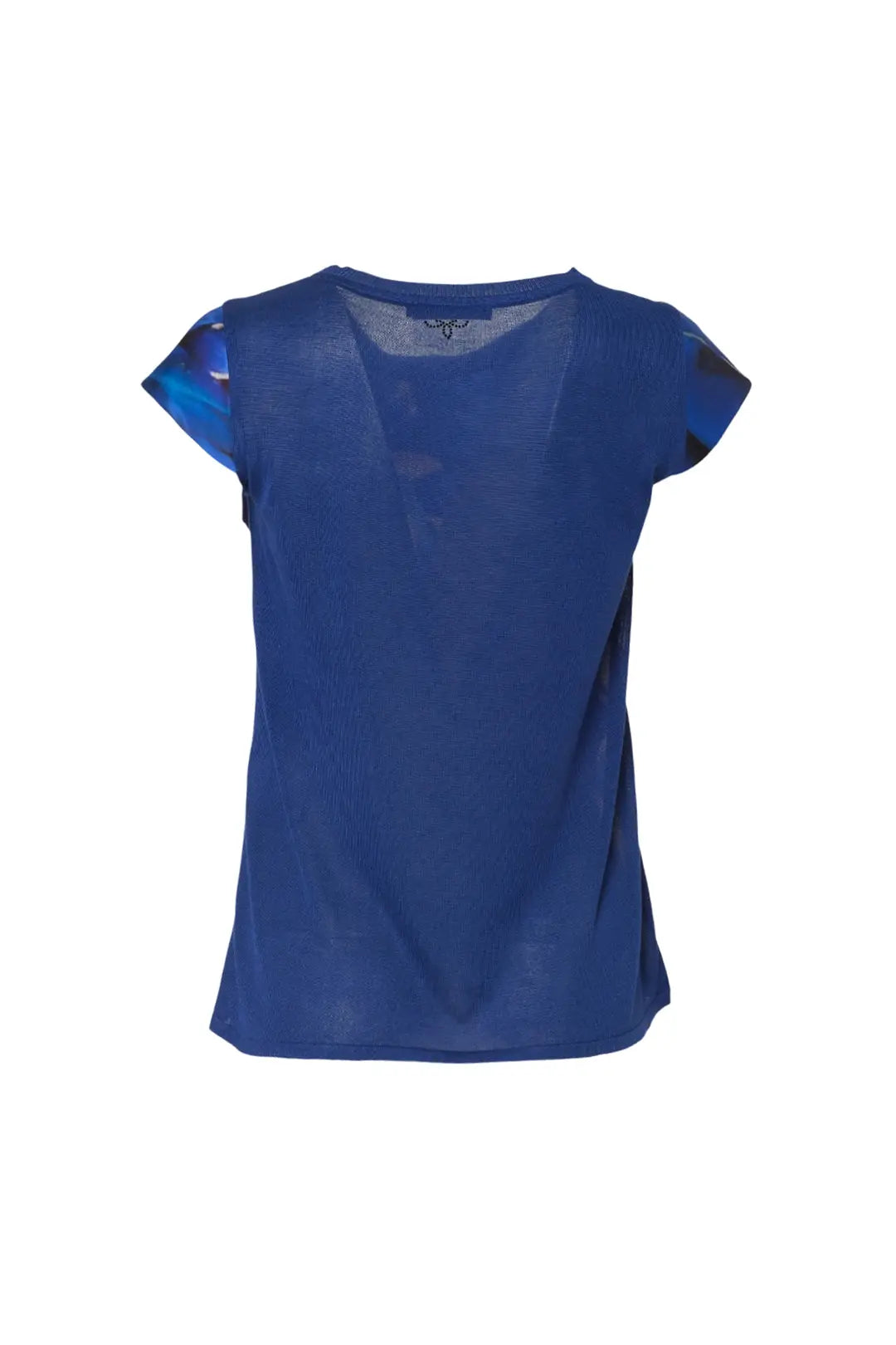 Lacivert İpek Karışımlı Goya Yuvarlak Yaka Kısa Kollu Desenli Bluz Knitted/Woven