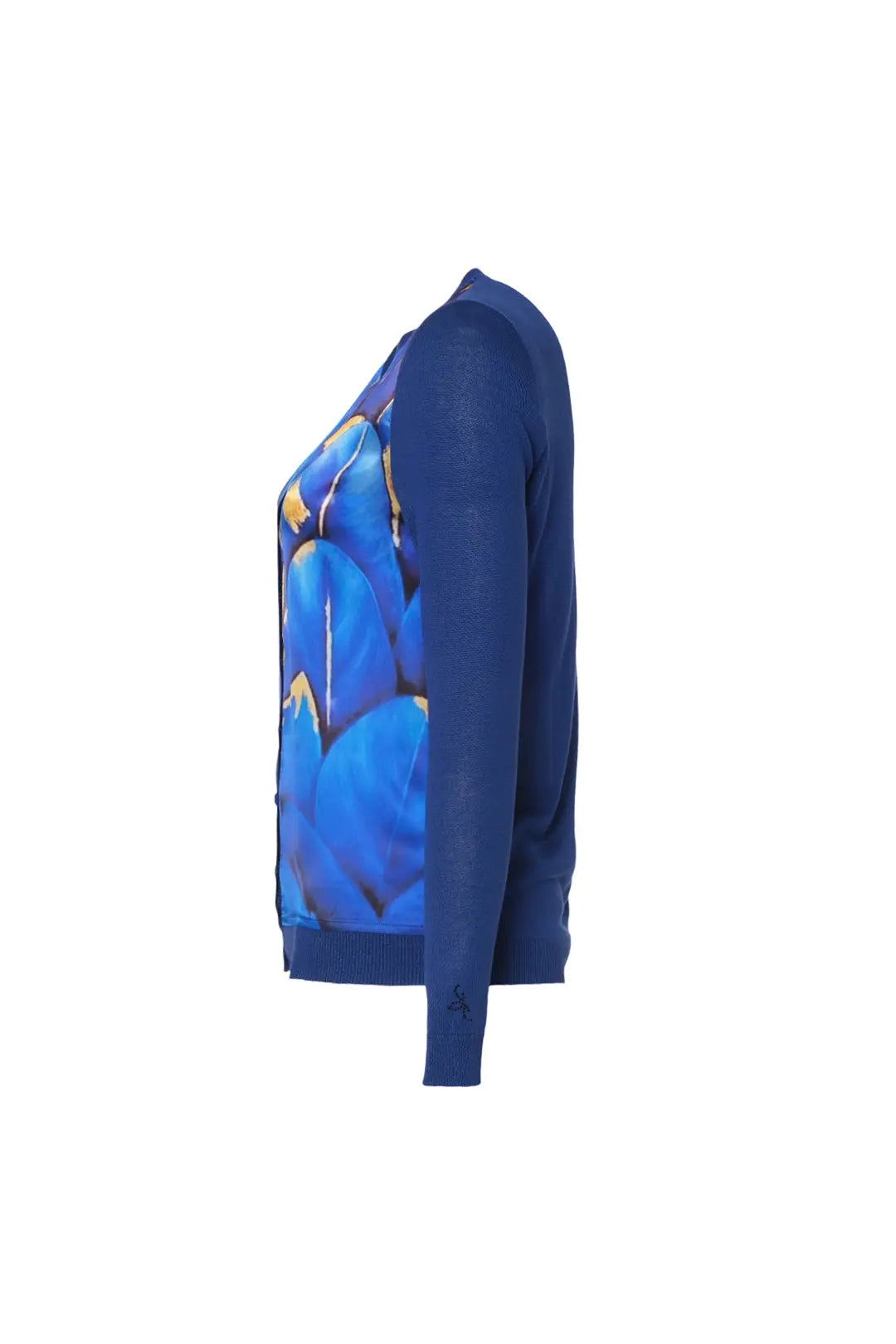 Lacivert İpek Karışımlı Goya Yuvarlak Yaka Uzun Kollu Desenli Hırka Silk and Cashmere