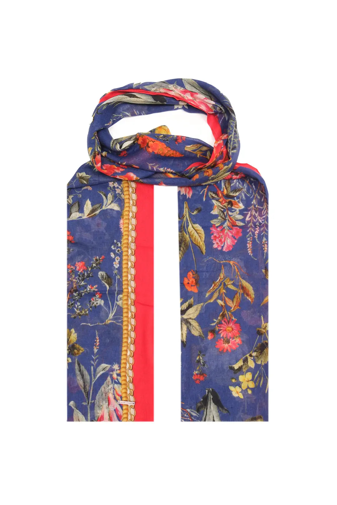 Lacivert Jas İpekli Çiçek Desen Şal Silk and Cashmere