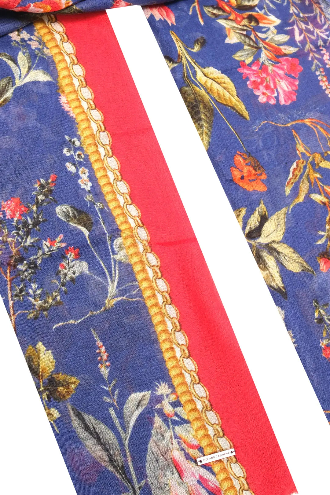 Lacivert Jas İpekli Çiçek Desen Şal Silk and Cashmere