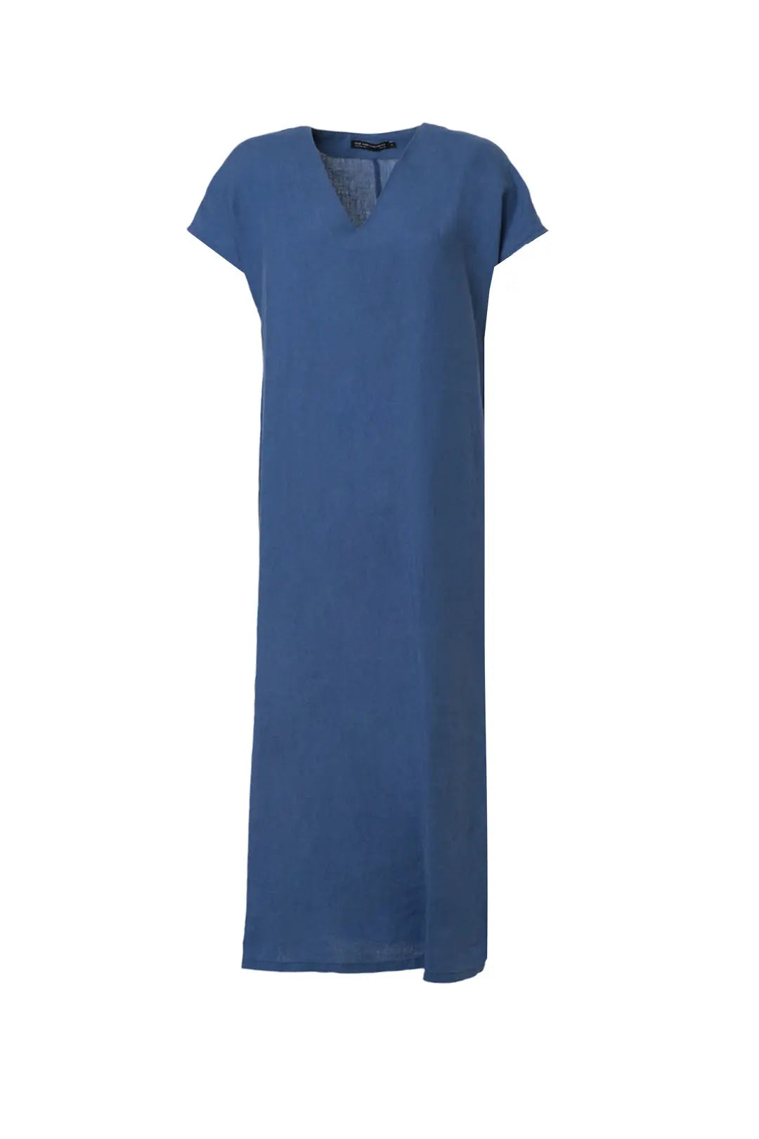 Lacivert Keten  Kate V Yaka Ksa Kollu Elbise Silk and Cashmere