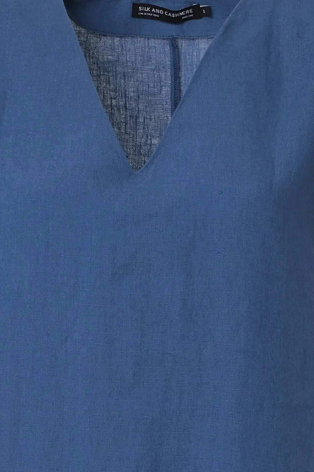 Lacivert Keten  Kate V Yaka Ksa Kollu Elbise Silk and Cashmere