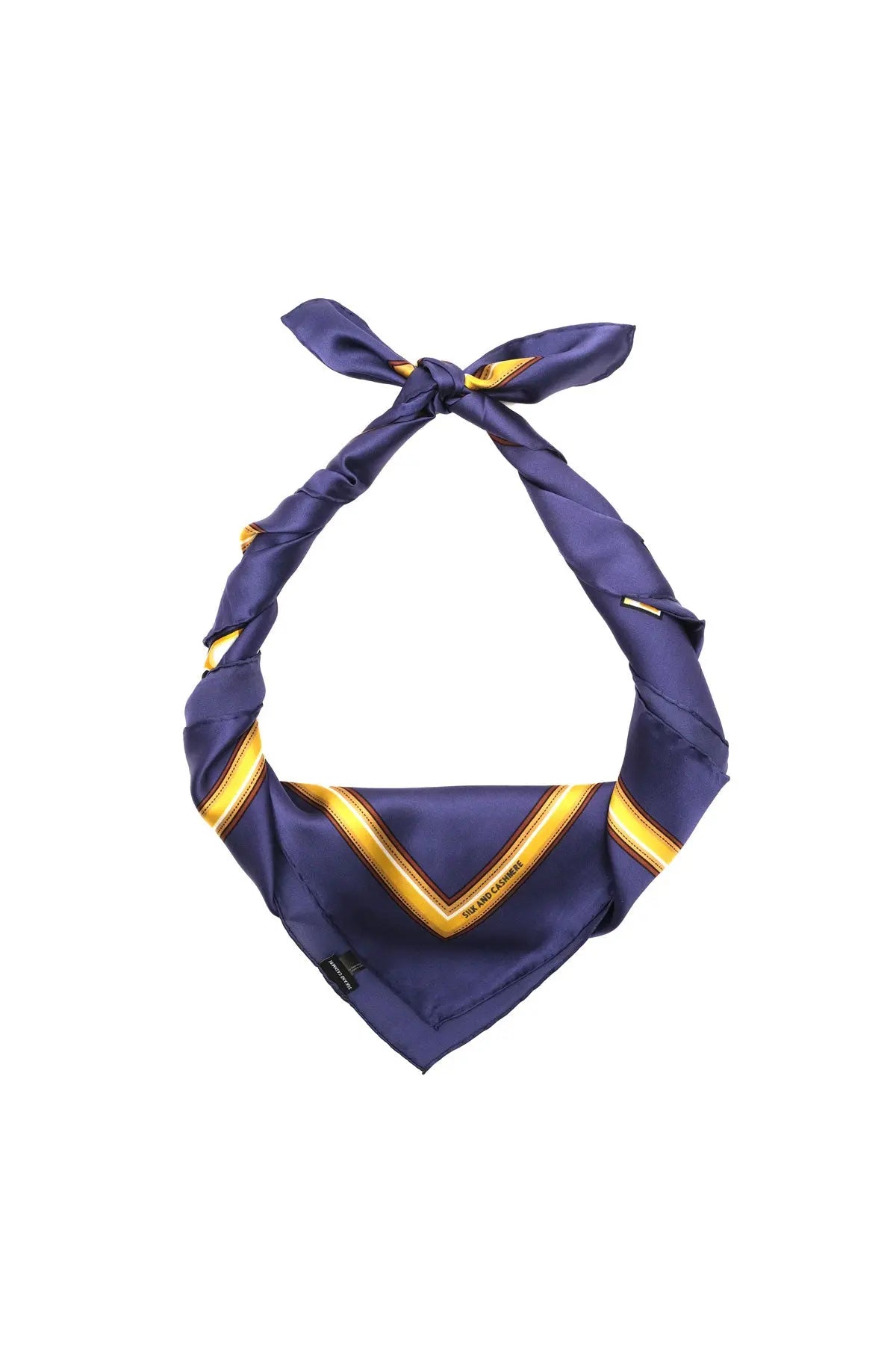 Lacivert Saf ipek At Obje Desenli  Kadın Kare Eşarp 90x90 cm Silk and Cashmere