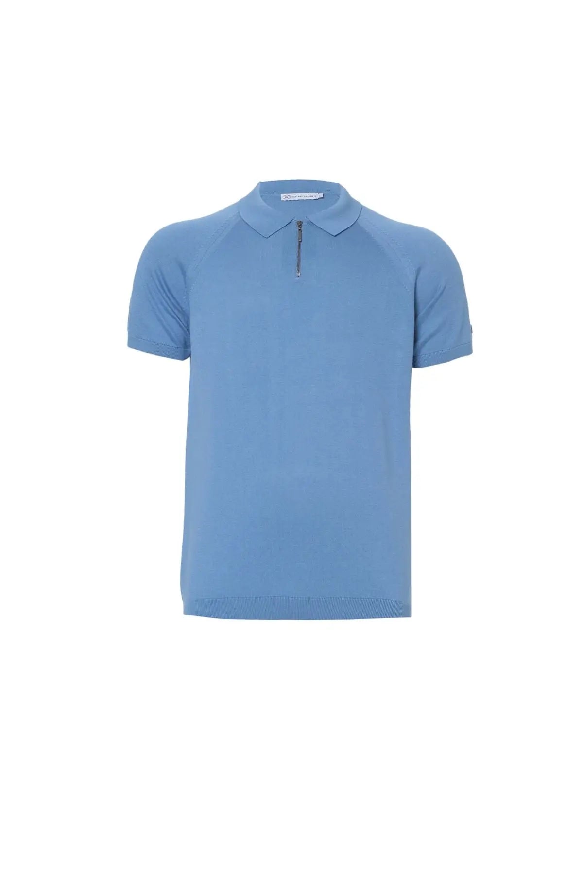 Mavi İpek Pamuk Quentin Fermuarlı Polo Yaka Kısa Kollu Erkek Triko Silk and Cashmere