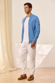 Mavi İpek Pamuk Quentin Uzun Kollu Yarım Balıkçı Yaka Erkek Hırka Silk and Cashmere