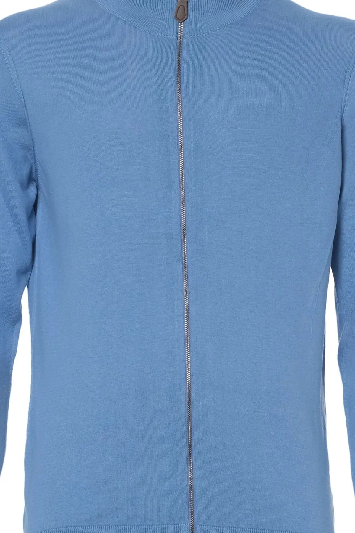 Mavi İpek Pamuk Quentin Uzun Kollu Yarım Balıkçı Yaka Erkek Hırka Silk and Cashmere