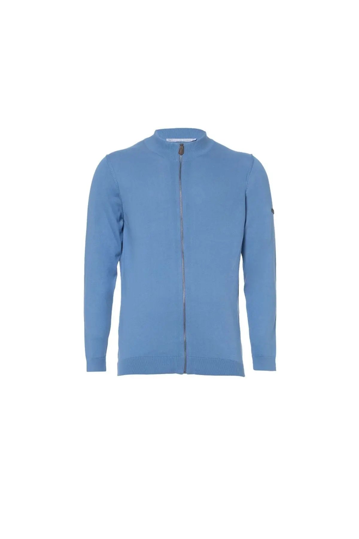 Mavi İpek Pamuk Quentin Uzun Kollu Yarım Balıkçı Yaka Erkek Hırka Silk and Cashmere