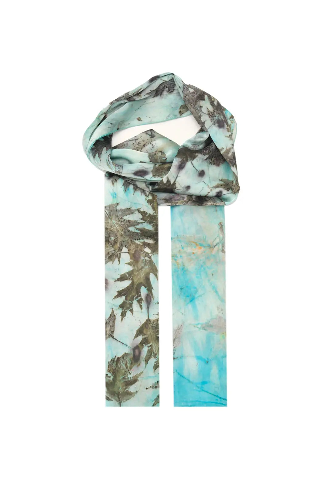 Mavi Saf İpek El Baskısı Ekolojik Şal Silk and Cashmere