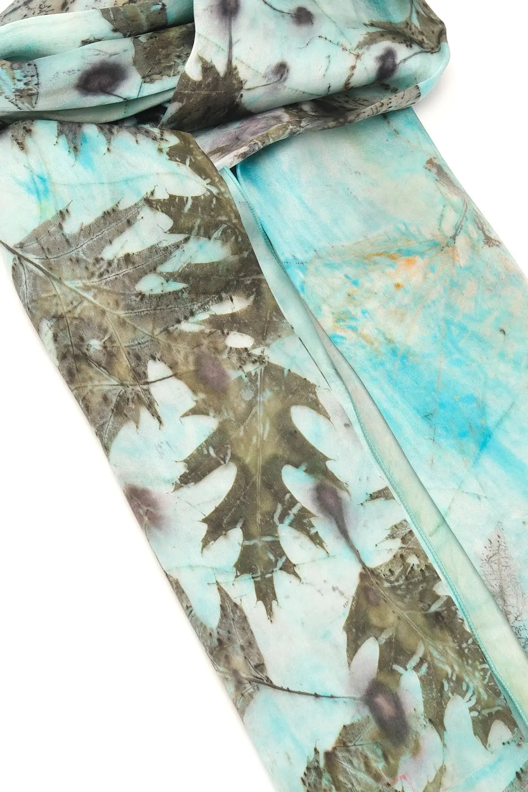 Mavi Saf İpek El Baskısı Ekolojik Şal Silk and Cashmere