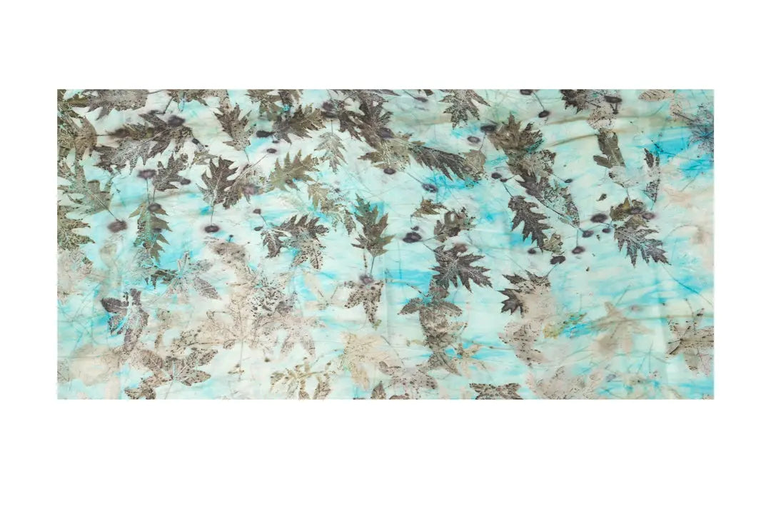 Mavi Saf İpek El Baskısı Ekolojik Şal Silk and Cashmere