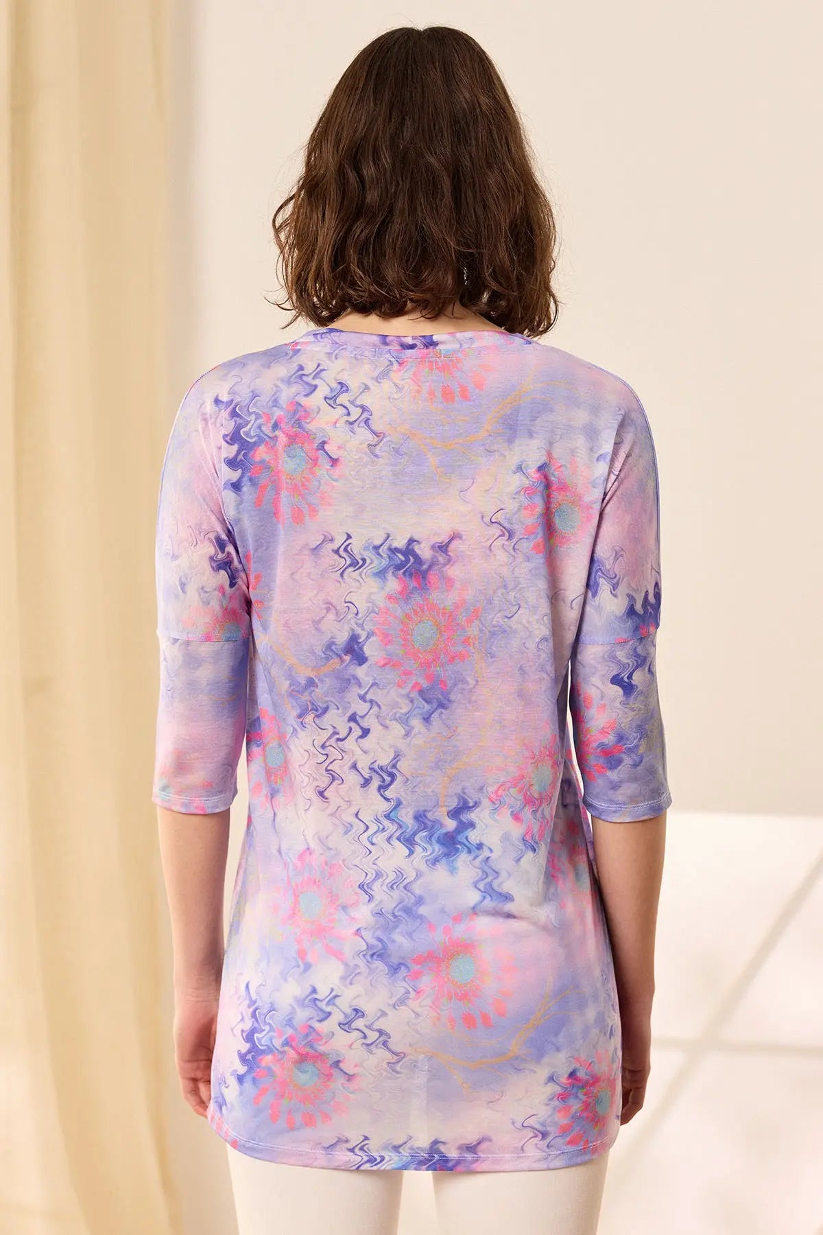 Mavi & More Sirena Etnik Baskılı Süper İnce Modal T Kollu Üst Silk and Cashmere