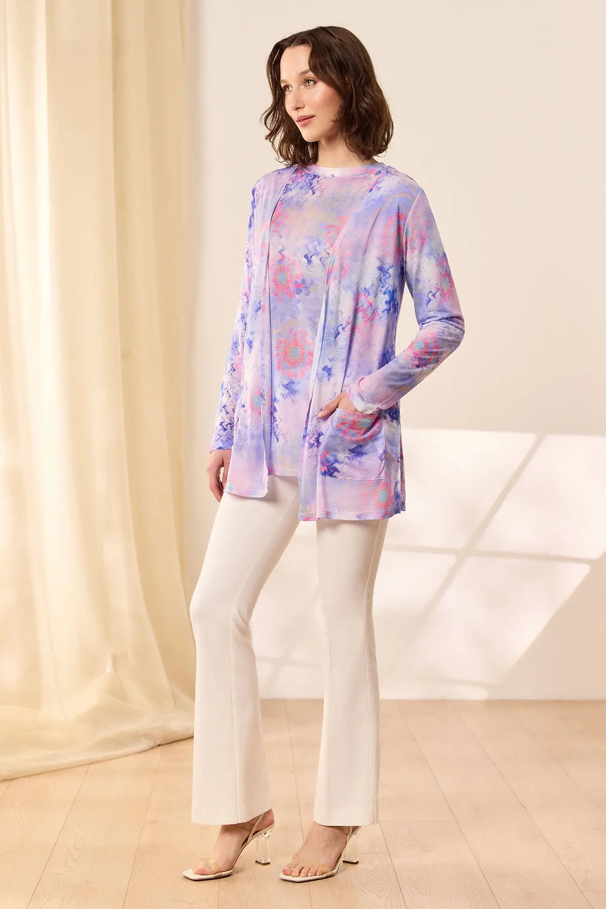 Mavi & More Sirena Etnik Baskılı Süper İnce Modal Tişört Hırka Silk and Cashmere