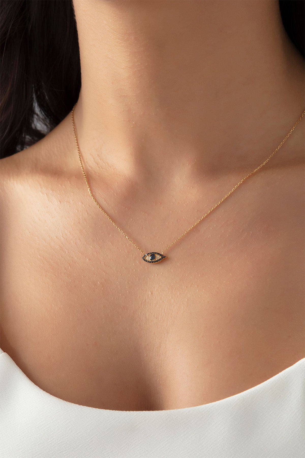 Sarı Nocturne Devil Eye Pırlanta Taşlı Altın Kolye