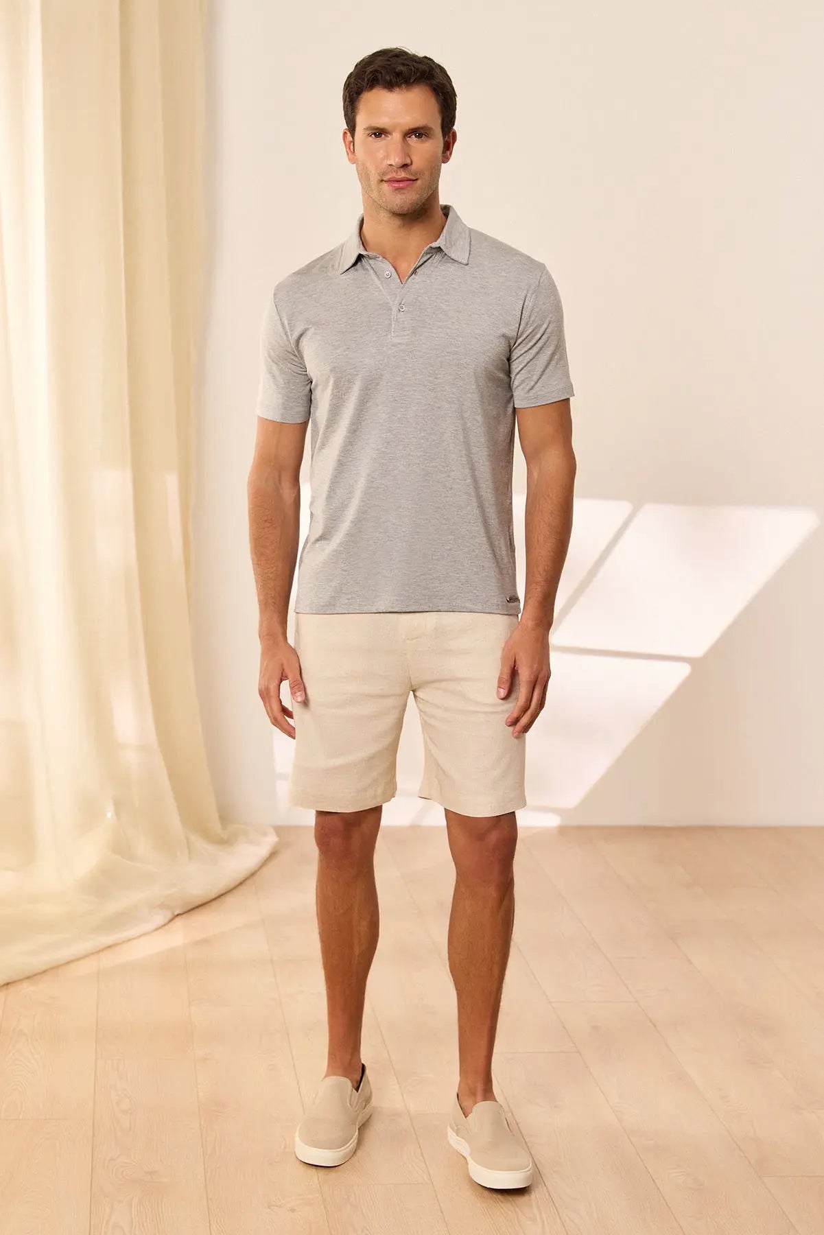 Orta Gri Melanj Fersatile Kısa Kolu Polo Yaka & More Modal Erkek Tişört Silk and Cashmere