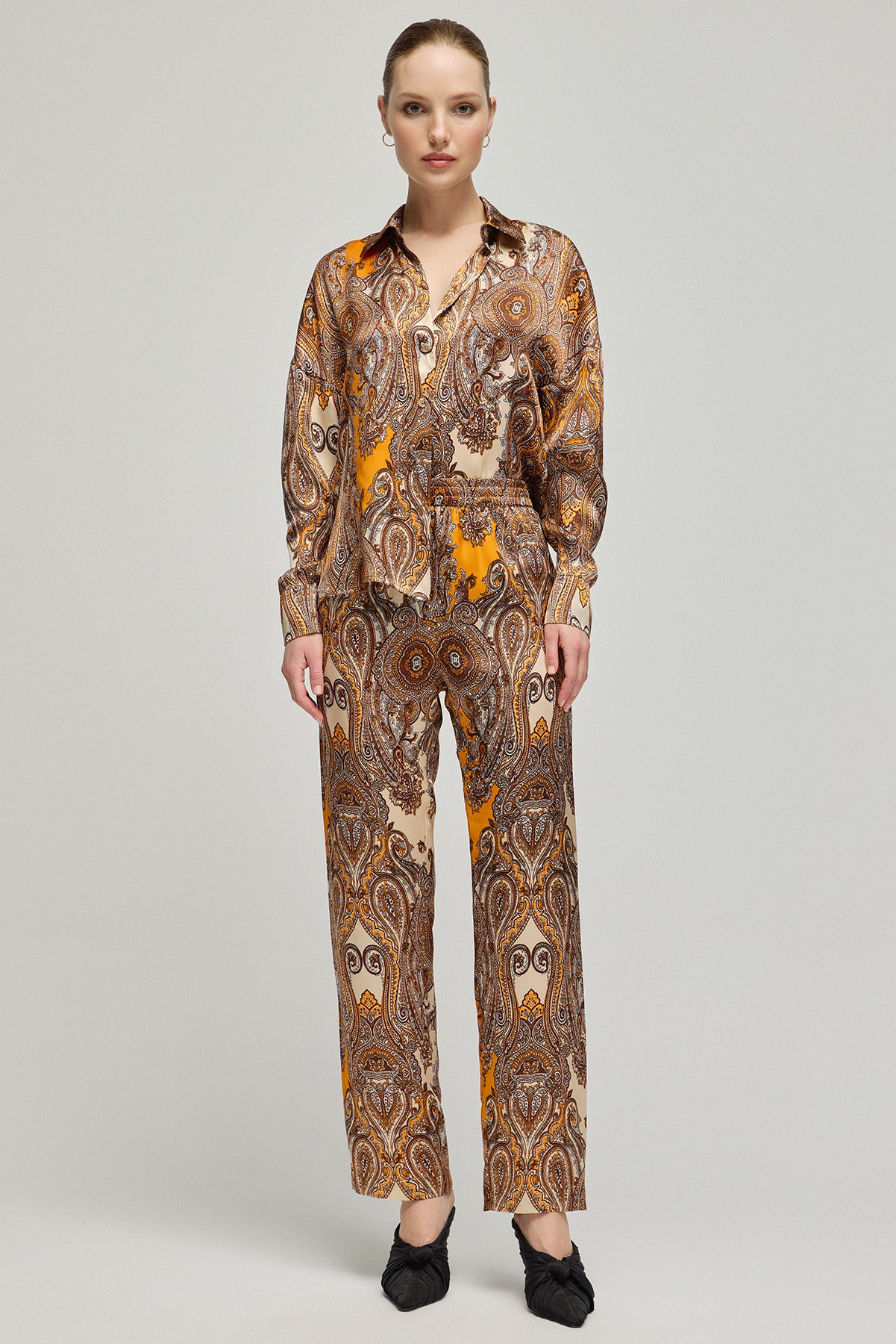 Turuncu Flow Saf İpek Baskılı Pantolon