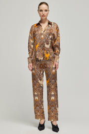 Turuncu Flow Saf İpek Baskılı Pantolon