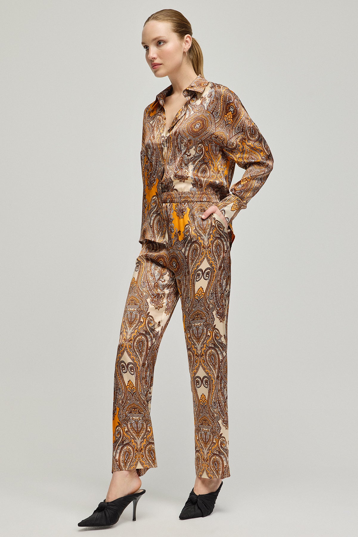 Turuncu Flow Saf İpek Baskılı Pantolon