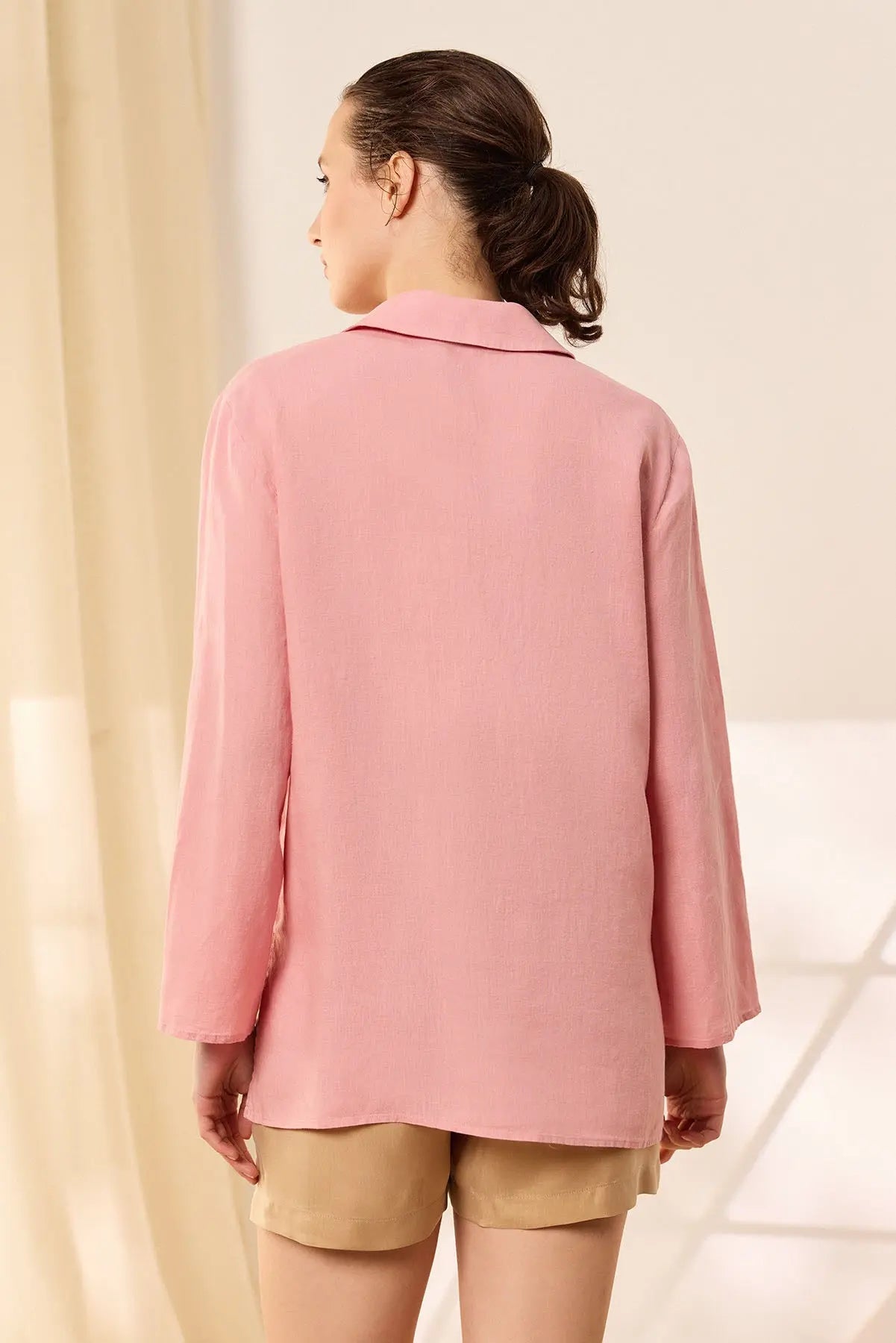 Pembe Keten Kate Uzun Kollu Gömlek Tunik Silk and Cashmere