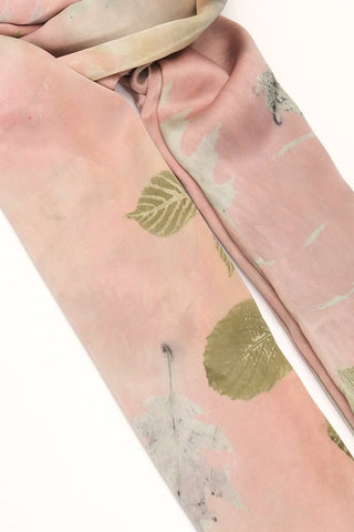 Pembe Saf İpek El Baskısı Ekolojik Şal 90 x 200 cm Silk and Cashmere