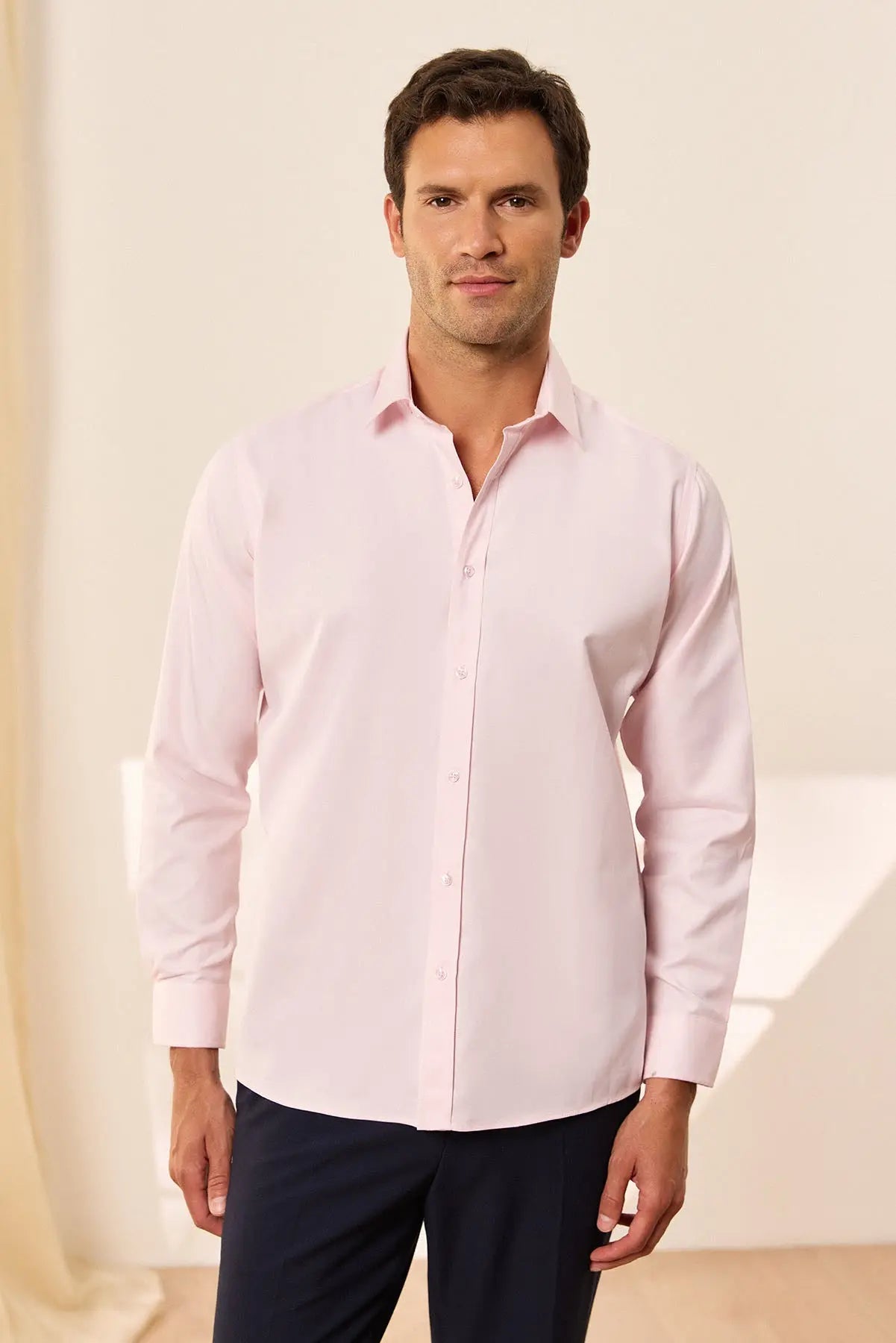 Pembe & More Pamuk Uzun Kollu Erkek Gömlek Silk and Cashmere