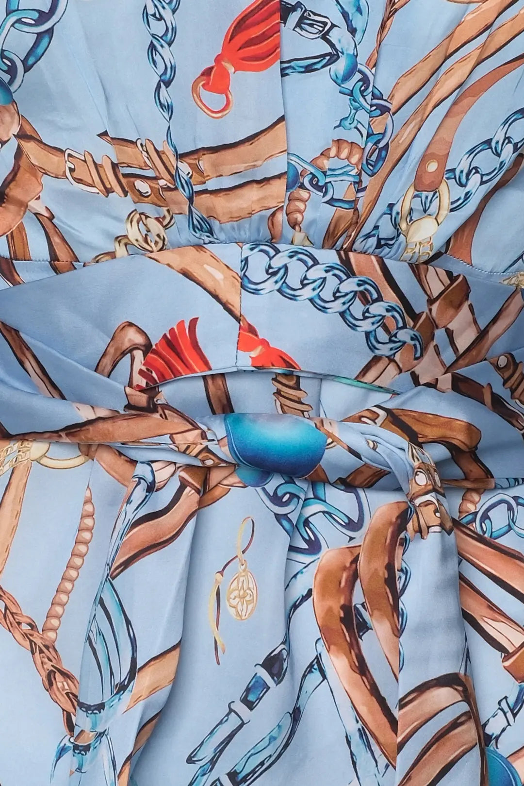 Renkli Jas Cupro V Yaka Uzun Kollu Desenli Elbise Silk and Cashmere