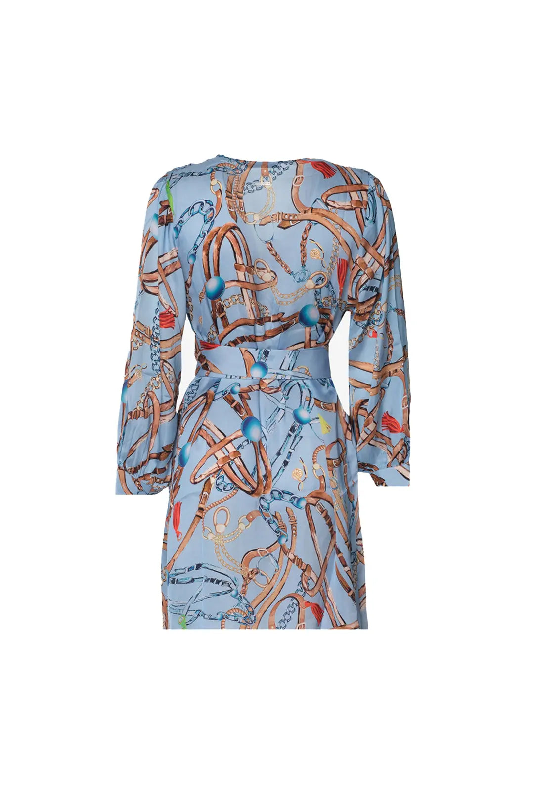 Renkli Jas Cupro V Yaka Uzun Kollu Desenli Elbise Silk and Cashmere