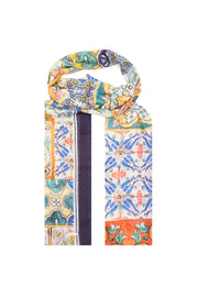 Renkli Jas İpekli Seramik Desen Şal Silk and Cashmere