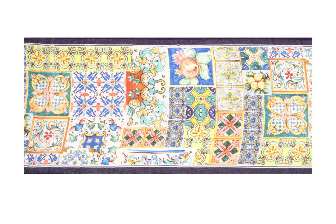 Renkli Jas İpekli Seramik Desen Şal Silk and Cashmere