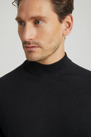 Siyah İpek Kaşmir Utku Yüksek Yaka Uzun Kollu Erkek Triko
