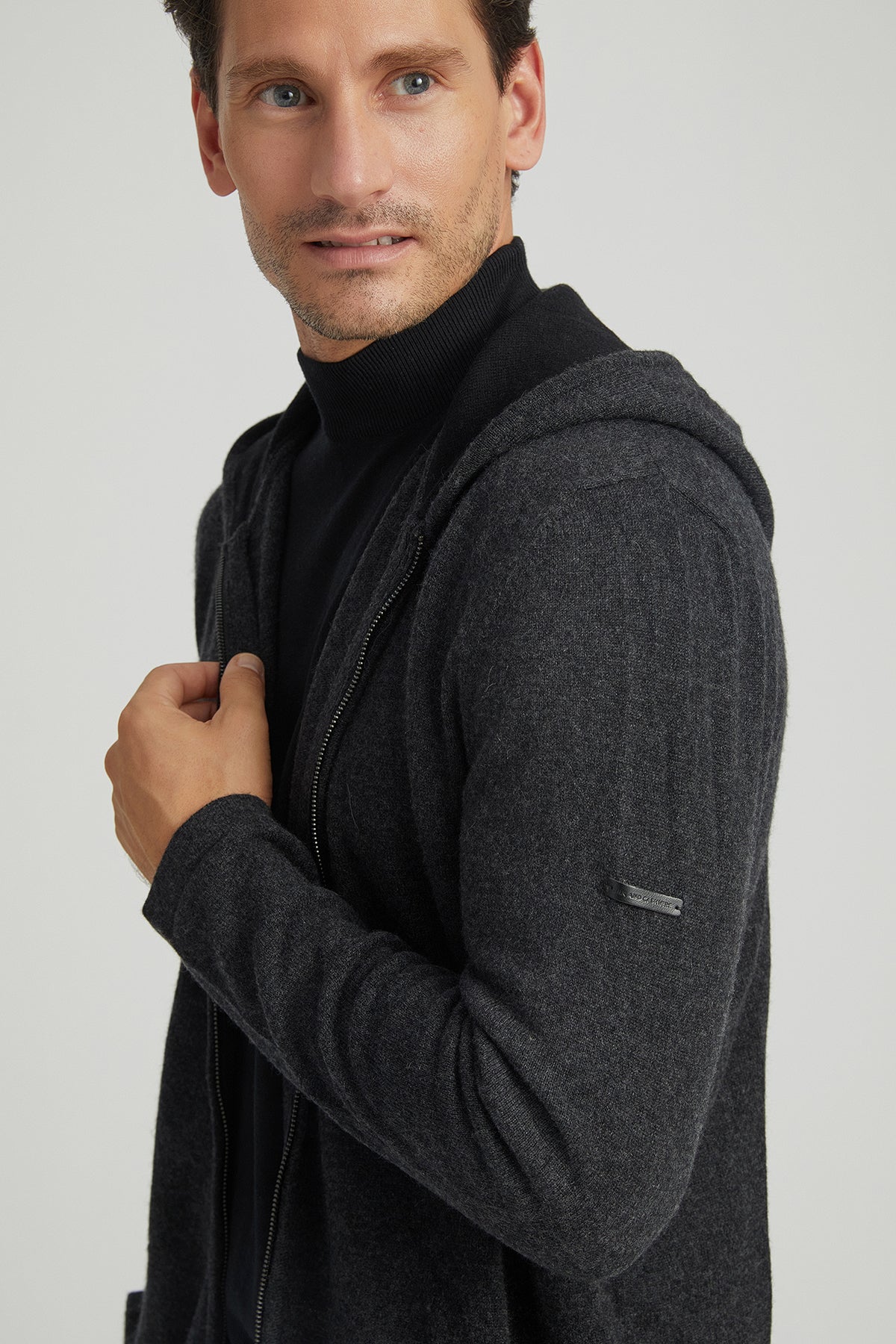 Antrasit Saf Kaşmir Scott Erkek Kapüşonlu Hırka
