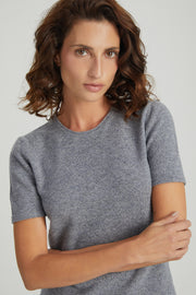 Orta Gri Melanj Lilly Saf Kaşmir Bisiklet Yaka Tişört