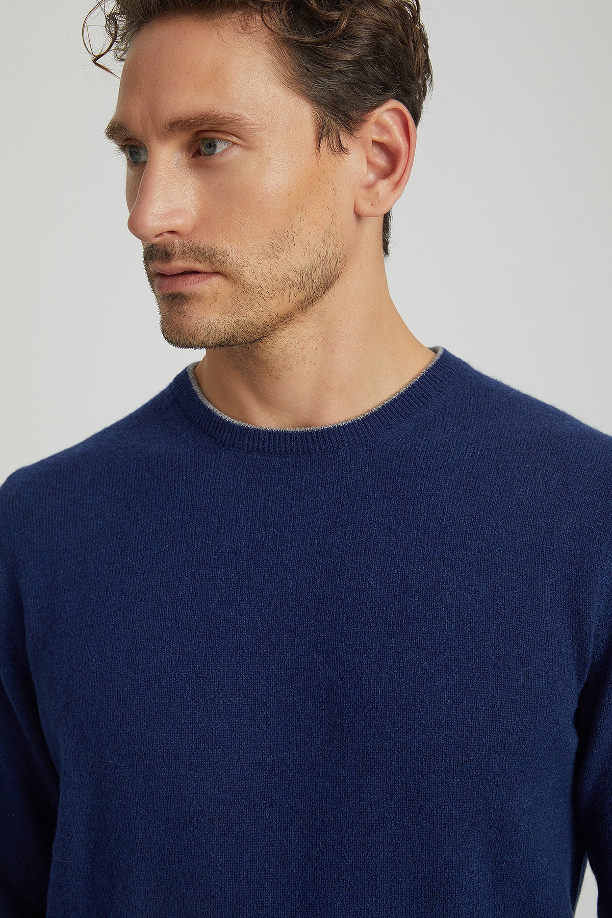 Lacivert Franco Saf Kaşmir Bisiklet Yaka Kazak