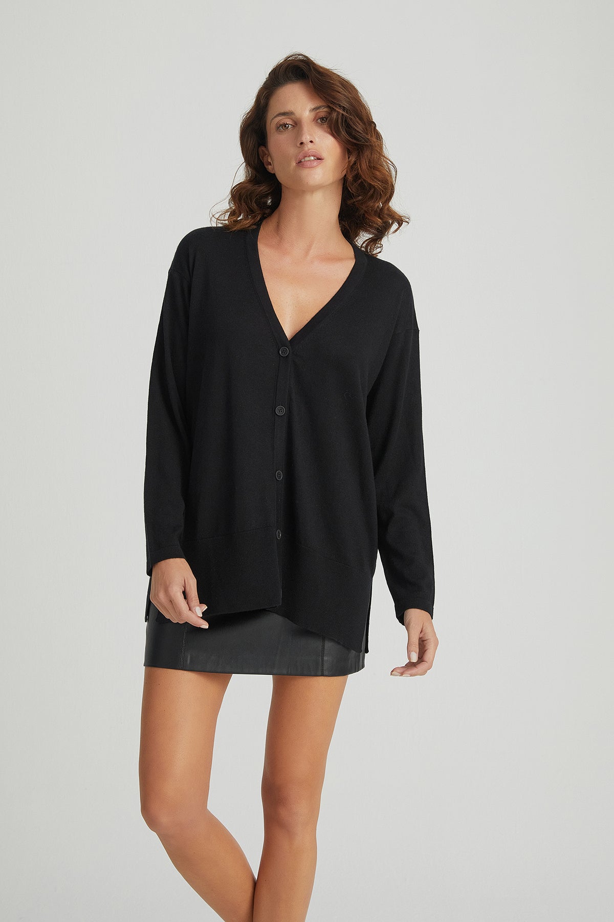 Siyah Zoe İpek Kaşmir V Yaka Hırka