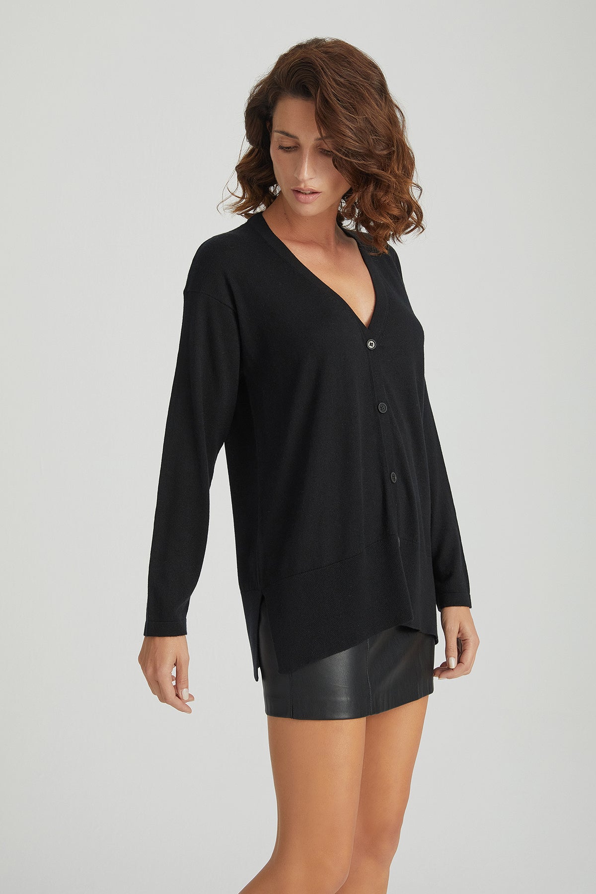 Siyah Zoe İpek Kaşmir V Yaka Hırka