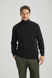 Siyah Saf Kaşmir Yarım Balıkçı Yaka Erkek  Kazak