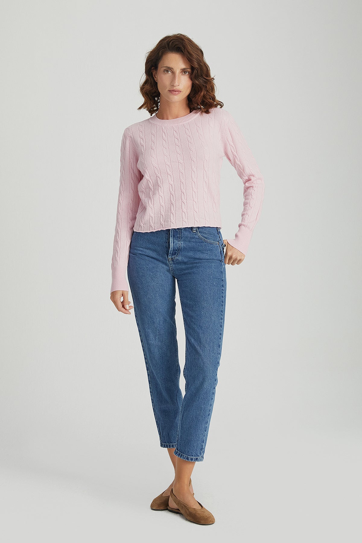 Gül Kurusu Amelia Avusturalya Yün ve Kaşmir  Yuvarlak Yaka Kısa Kazak