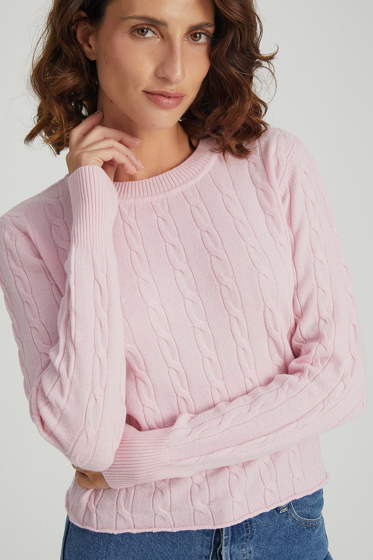 Gül Kurusu Amelia Avusturalya Yün ve Kaşmir  Yuvarlak Yaka Kısa Kazak