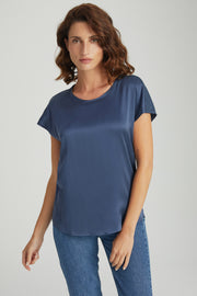 Antrasit Monica İpekli Kısa Kollu Bluz