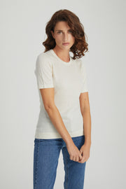 Ekru Zoe İpek Kaşmir Yuvarlak Yaka Kısa Kol Triko